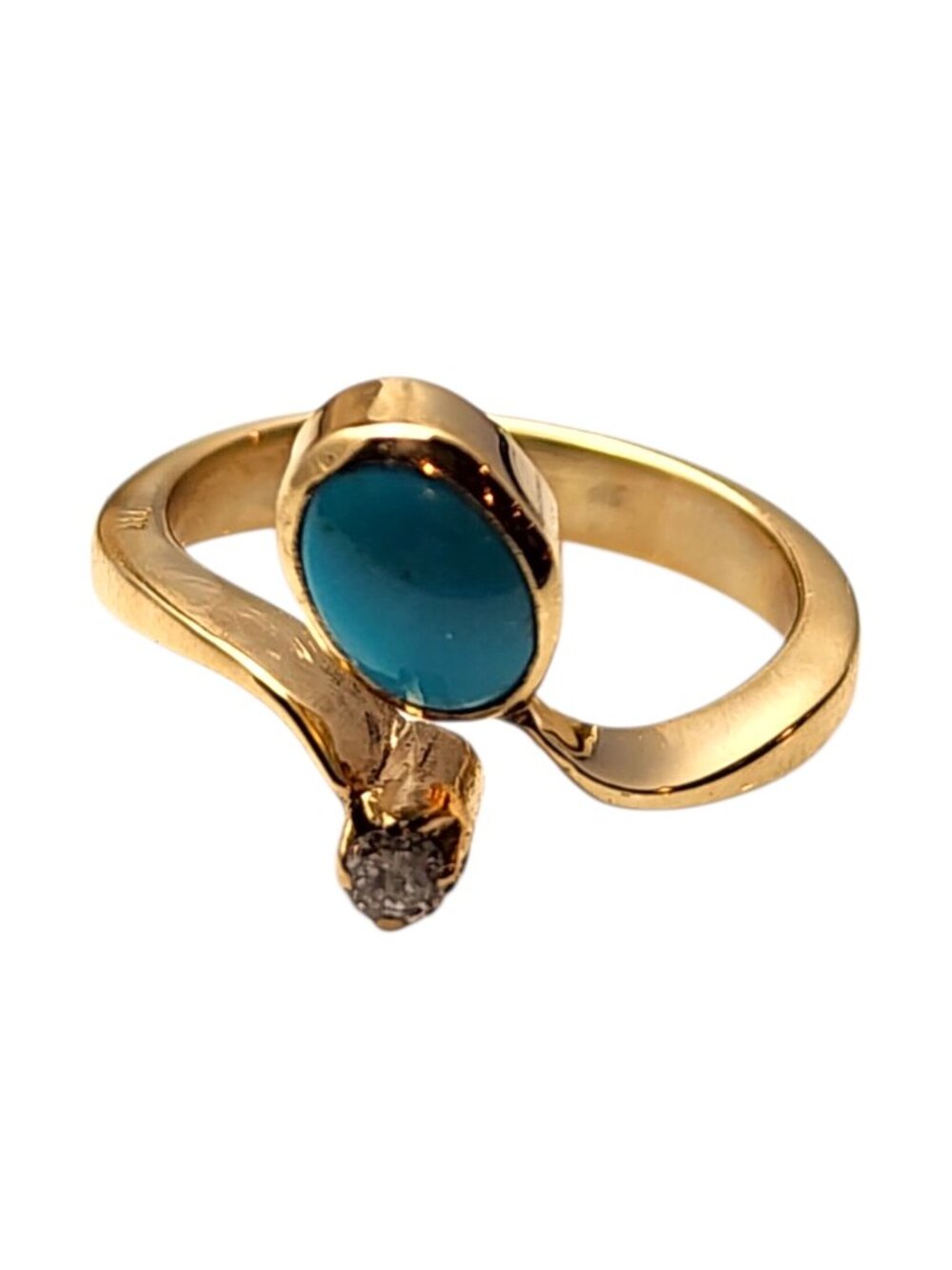 13K Yellow Gold Turquoise and Diamond Ring Size 6 #25676